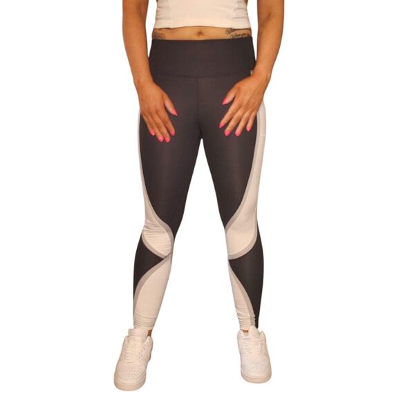 Black White Colorblock Leggings Womens XS Compression Workout Running Gym Yoga - Picture 2 of 15
